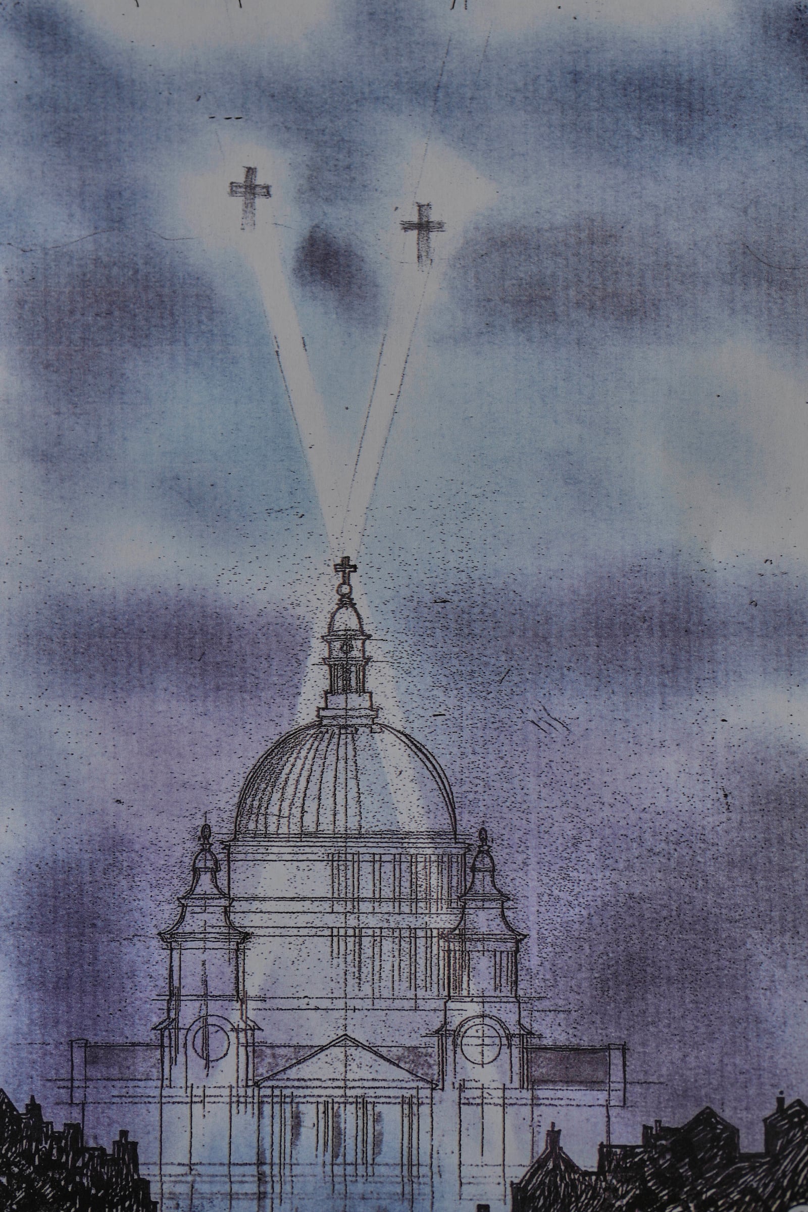 A drawing featuring St Paul Cathedral created by John Goldsmith in London, Thursday, April 24, 2025. (AP Photo/Kin Cheung)