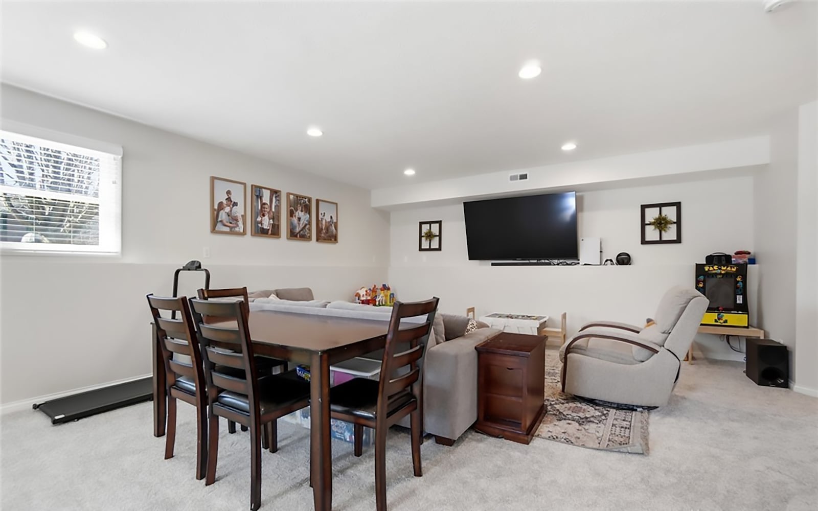The finished basement has a recreation room with newer carpet and recessed lighting. There is also a half bathroom, flex room/office and laundry room in the basement. CONTRIBUTED