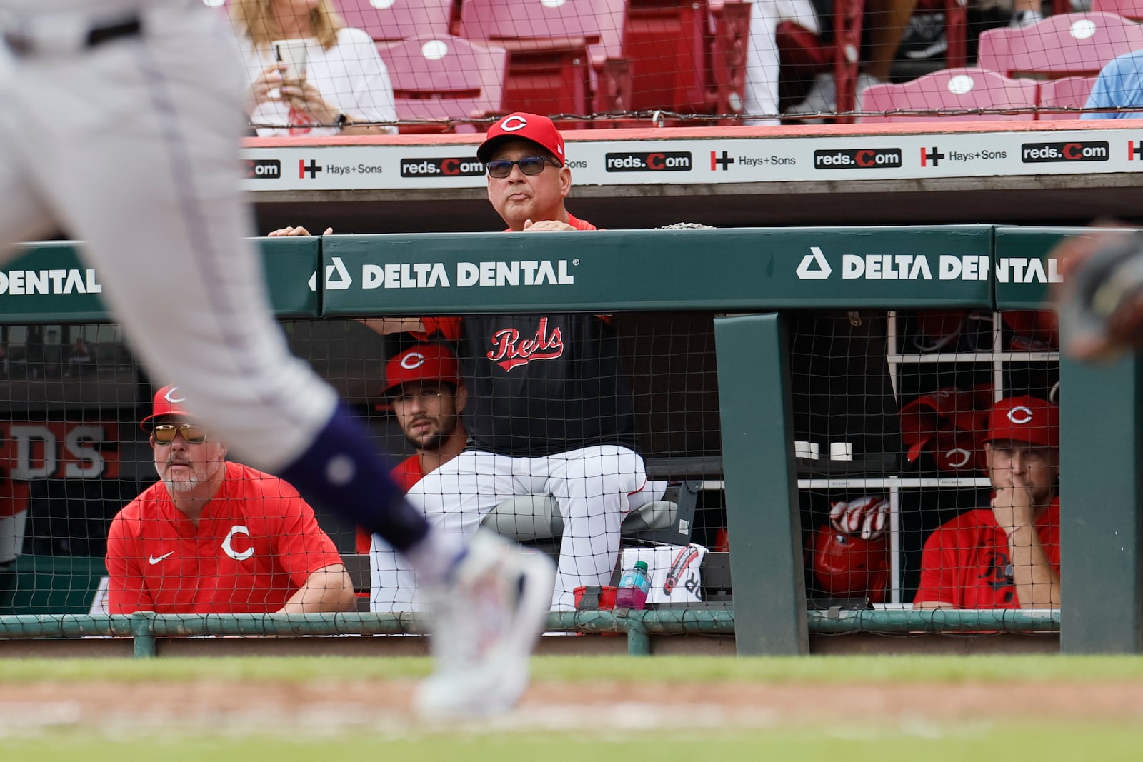 Cincinnati Reds manager Terry Francona watches his team against the Colorado Rockies during the third inning of a baseball game, Sunday, July 13, 2025, in Cincinnati. (AP Photo/Jay LaPrete)