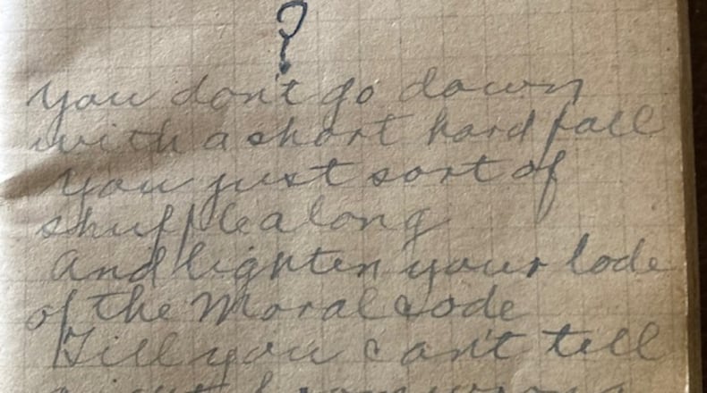 The inscription of Pvt. Mark Stafford’s World War I diary. CONTRIBUTED