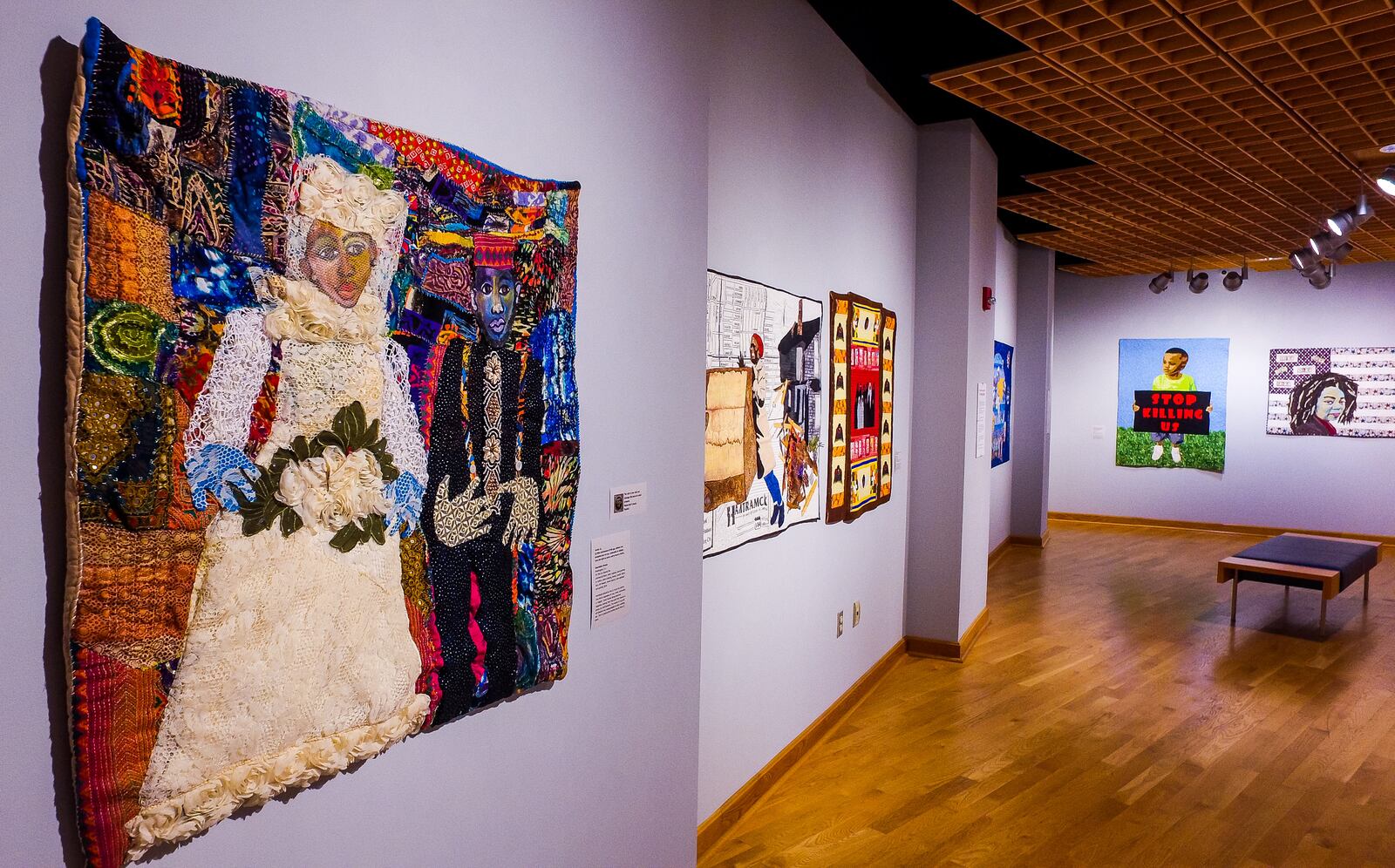 The exhibition "Visioning Human Rights in the New Millennium: Quilting the World's Conscience" at the Fitton Center features narrative art quilts inspired by  the United Nations Declaration of Human Rights. 