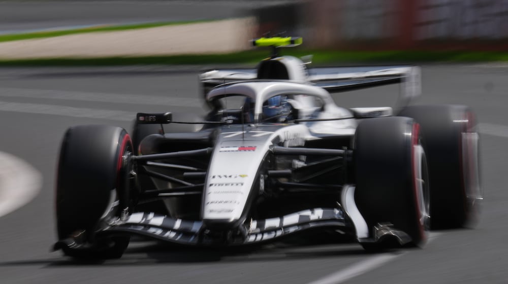 Cadillac driver Valtteri Bottas of Finland steers his car during the third practice session for the Australian Formula One Grand Prix at Albert Park, in Melbourne, Australia, Saturday, March 7, 2026. (AP Photo/Asanka Brendon Ratnayake)