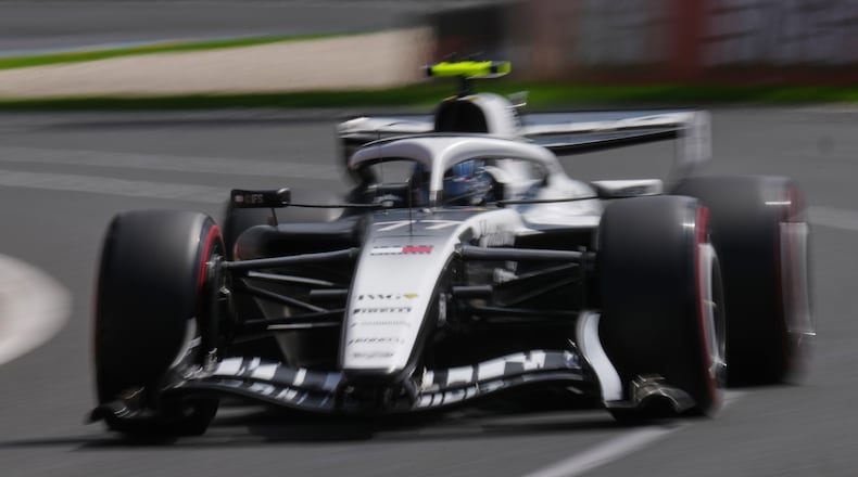 Cadillac driver Valtteri Bottas of Finland steers his car during the third practice session for the Australian Formula One Grand Prix at Albert Park, in Melbourne, Australia, Saturday, March 7, 2026. (AP Photo/Asanka Brendon Ratnayake)