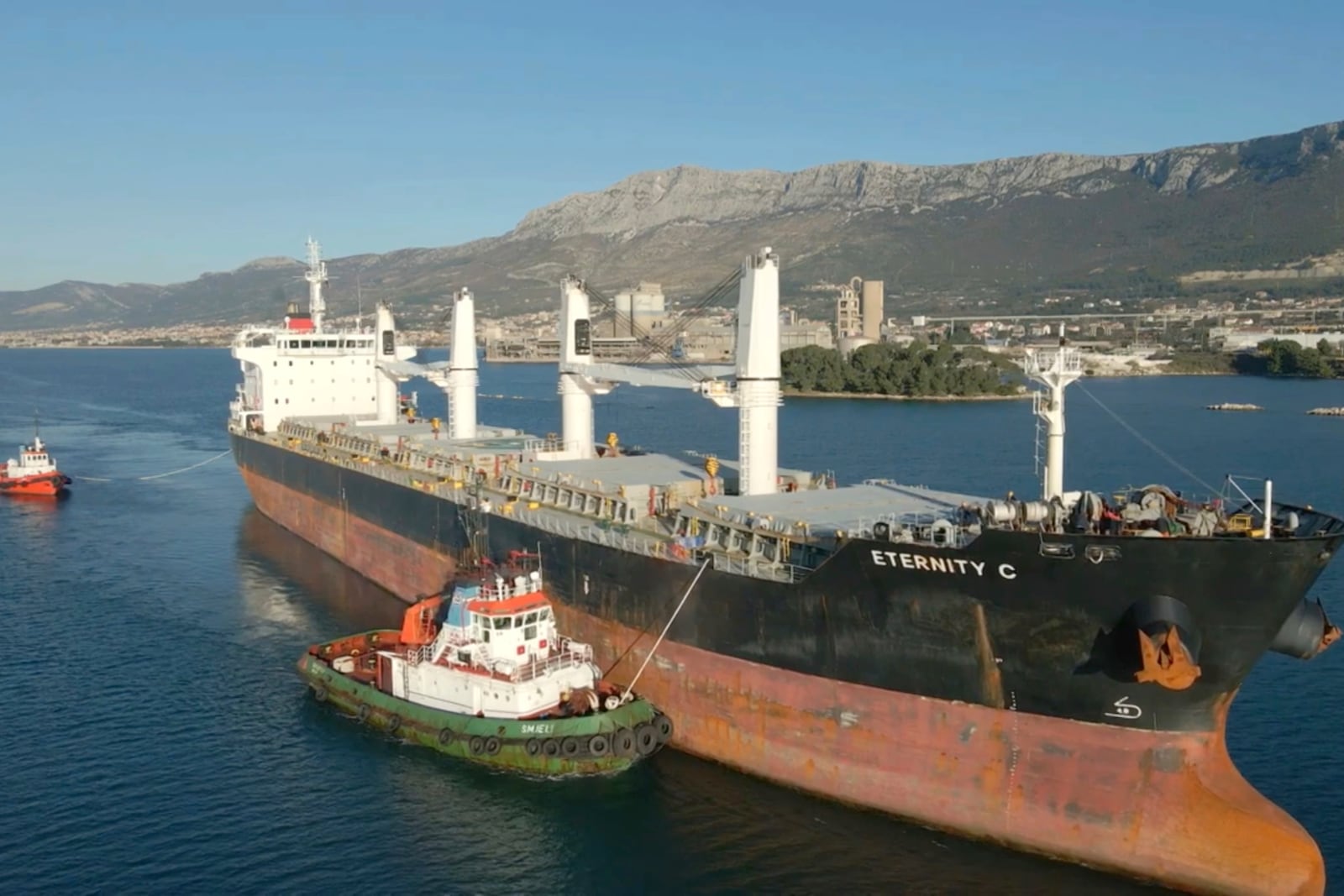 The Liberian-flagged bulk carrier Eternity C is seen in Split, Croatia, Jan. 30, 2023. (Sinisa Aljinovic via AP)