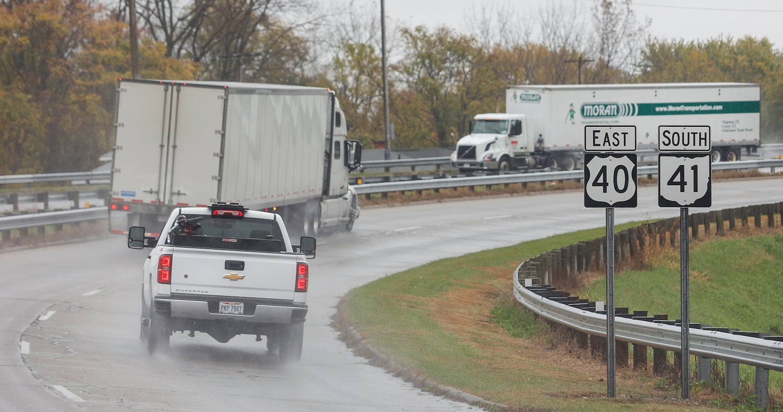 Vehicles travel on State Route 41 on the rainy afternoon of Thursday, October 30, 2025, in Springfield JOSEPH COOKE/STAFF