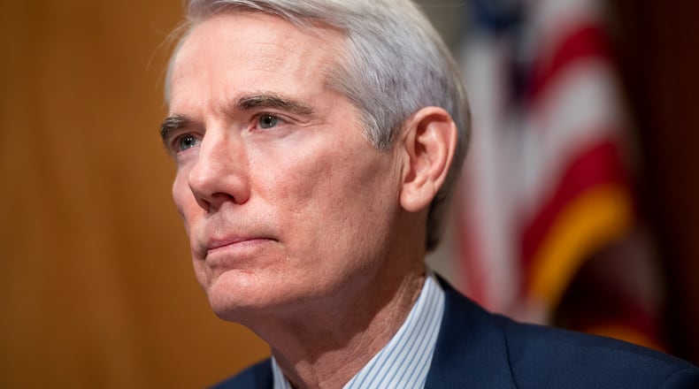 Sen. Rob Portman, R-Ohio, questions Homeland Security Secretary nominee Alejandro Mayorkas during his confirmation hearing in the Senate Homeland Security and Governmental Affairs Committee on Tuesday, Jan. 19, 2021, on Capitol Hill in Washington. (Bill Clark/Pool via AP)