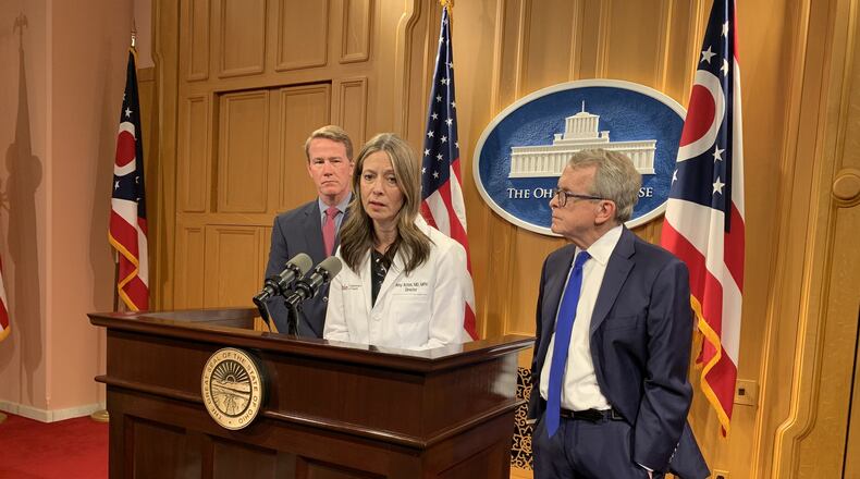 Ohio Department of Health Director Dr. Amy Acton, Gov. Mike DeWine and Lt. Gov. Jon Husted hold a press conference on Wednesday on Coronavirus.