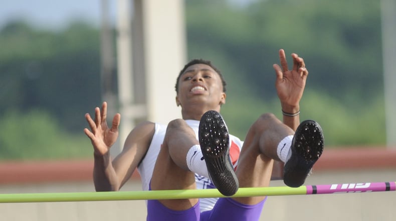Middletown sophomore Shandon Morris was third in the high jump during the D-I district track and field meet at Dayton’s Welcome Stadium on Friday, May 19, 2017. MARC PENDLETON / STAFF