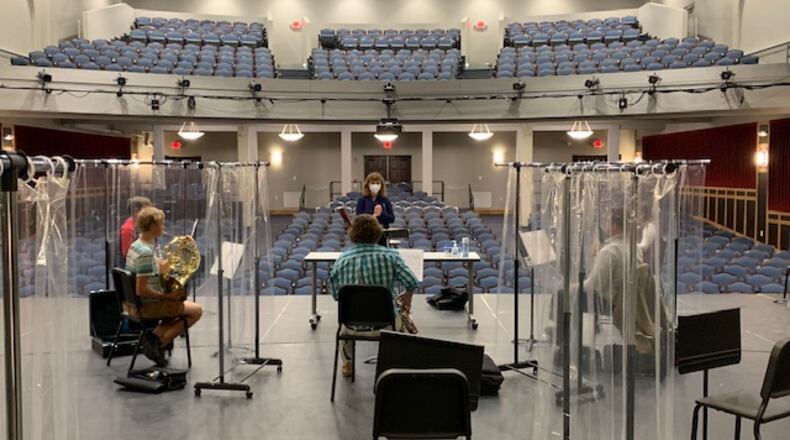 Distancing 1 caption: The Springfield Symphony Orchestra's Youth Symphonies have taken several precautions to continue their education and rehearsals in the face of the COVID-19 pandemic such as social distancing and putting up shields between some musicians. Courtesy photo