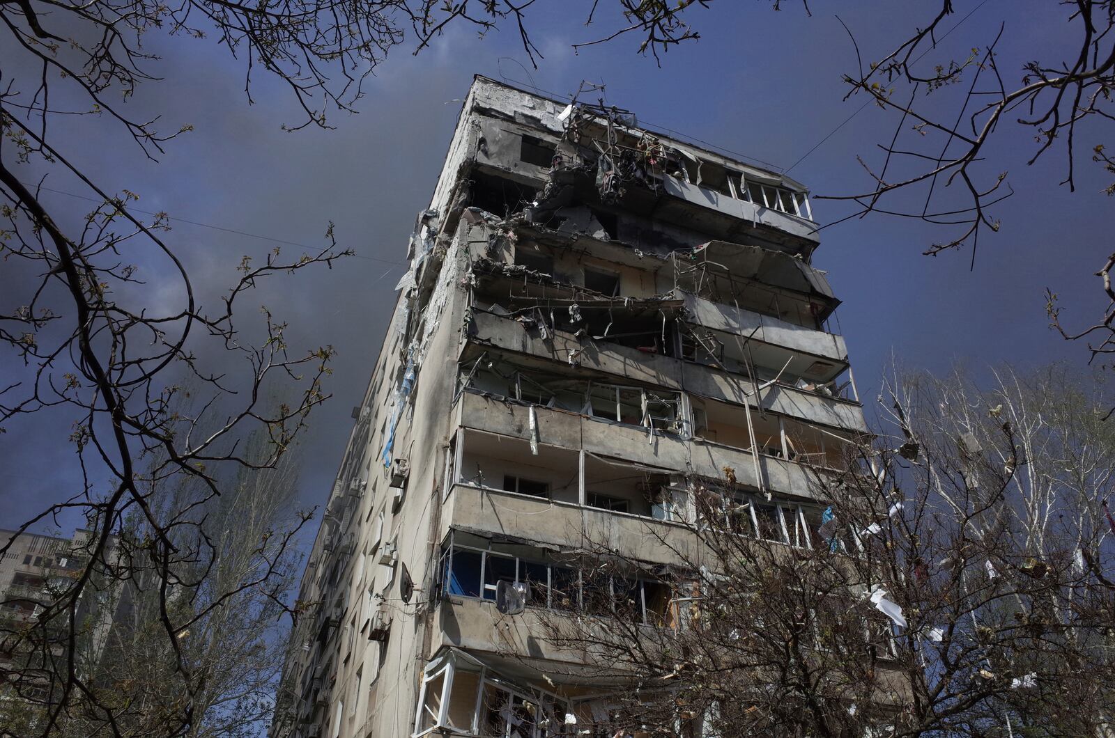 A residential building damaged by a Russian strike in Zaporizhzhia, Ukraine, Tuesday, April 22, 2025. (AP Photo/Andriy Andriyenko)