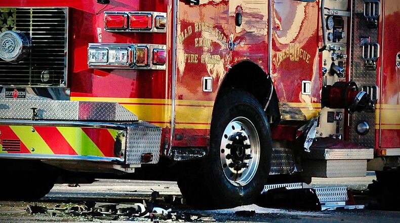Enon Mad River Township fire equipment is struck by semi while responding to an accident eastbound 70 near route 4 Wednesday morning November 9, 2022.