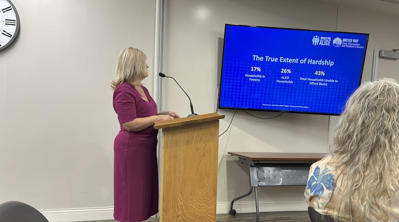 Kerry Lee Pedraza, executive director of the United Way of Clark, Champaign and Madison Counties gave a presentation during the June 25 Clark County Commission meeting on the ALICE (asset-limited, income-constrained, and employed) report. ALICE households bring in income above the federal poverty level, but less than the cost of basics in the county where they live. Brooke Spurlock/Contributed