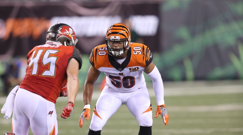 Cincinnati Bengals rookie linebacker Jordan Evans is expected to make his NFL debut Sunday against Baltimore. PHOTO COURTESY OF CINCINNATI BENGALS