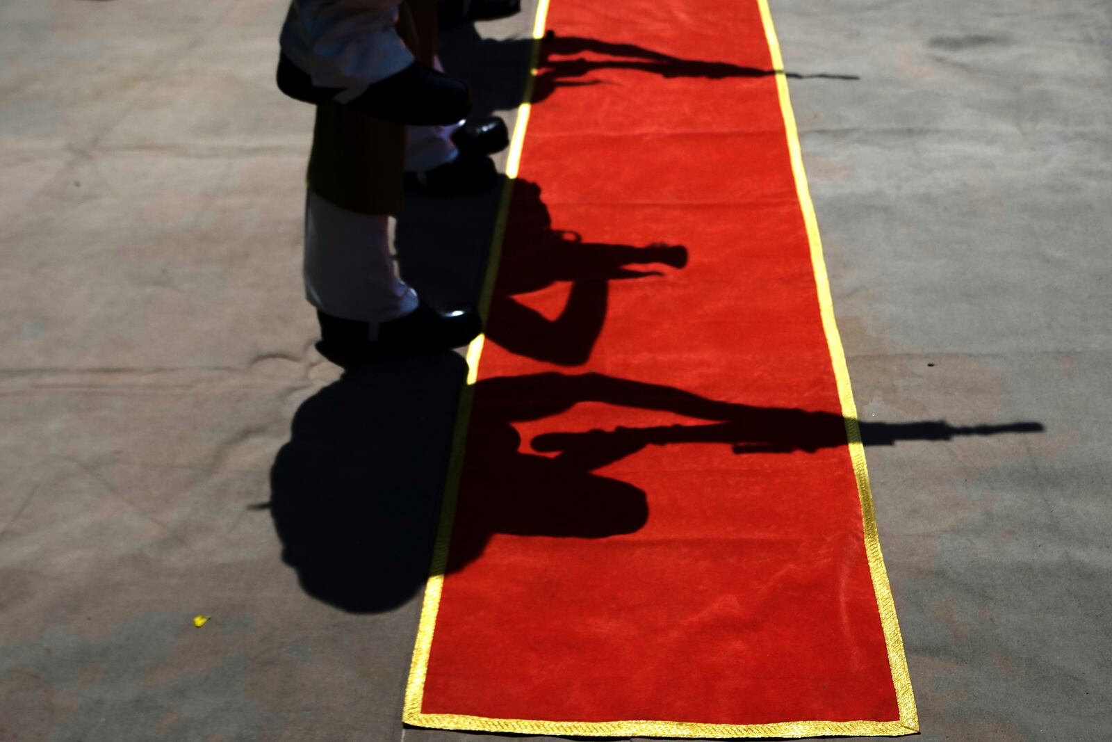 Indian Border Security Force (BSF) soldiers pay tribute during the wreath-laying ceremony of their colleague Deepak Chimngakham, who was killed in cross border Pakistani artillery shelling, in Jammu, Monday, May 12, 2025. (AP Photo/Channi Anand)