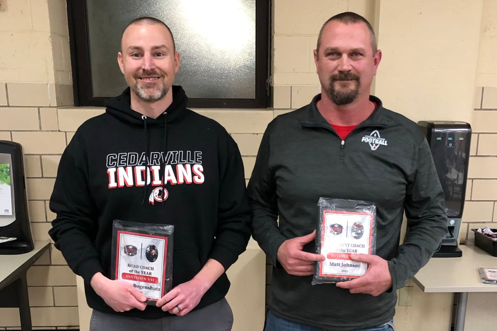 Cedarville head coach Brian Bogenschutz is the MVFCA Coach of the Year in D-VII, and had assistants Matt Johnson (pitcured) and Hunter Baldwin also honored. CONTRIBUTED MVFCA