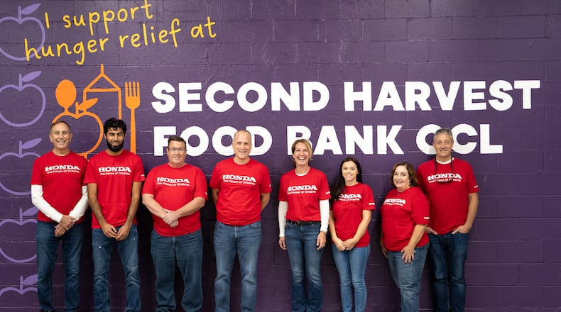 Honda team members volunteer at Second Harvest Food Bank in Springfield. Contributed/Photo by Allie Godfrey, Second Harvest Food Bank.