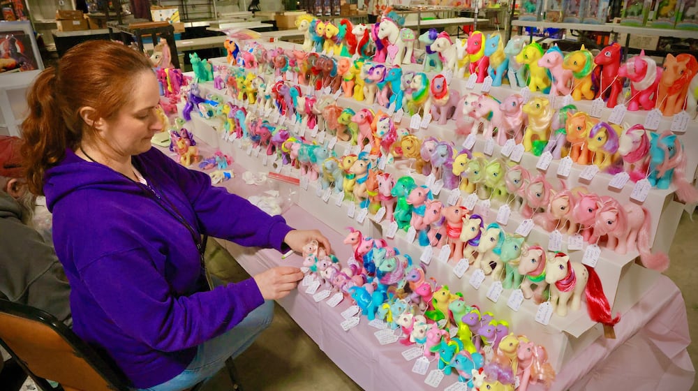 April Long sets up her display of My Little Ponies at the Great Ohio Toy Show at the Greene County Fairgrounds on March 27, 2026. BUCK CREEK PHOTOGRAPHY/CONTRIBUTED