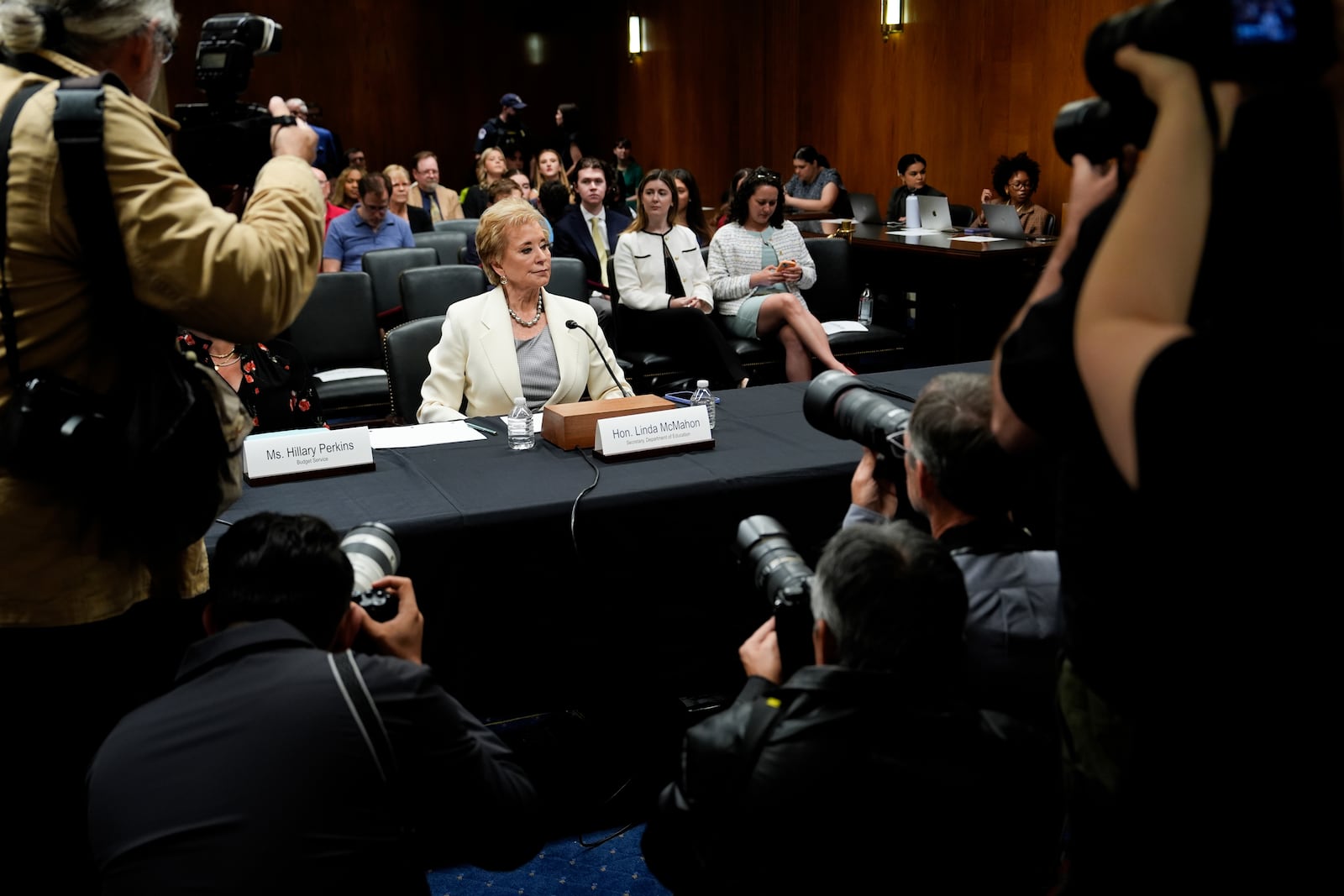 Education Secretary Linda McMahon arrives for a Senate Appropriations hearing, Tuesday, June 3, 2025, on Capitol Hill in Washington. (AP Photo/Julia Demaree Nikhinson)