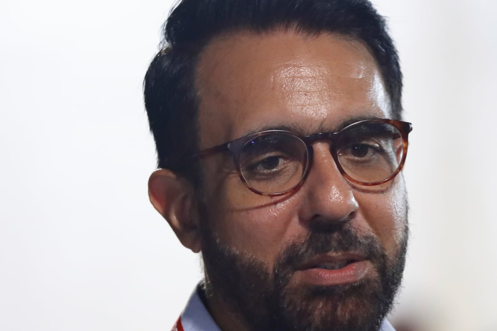 Singapore opposition leader and Workers' Party (WP) Secretary-General, Pritam Singh looks on, at the assembly centre during the general election in Singapore, Saturday, May 3, 2025. (AP Photo/Suhaimi Abdullah)