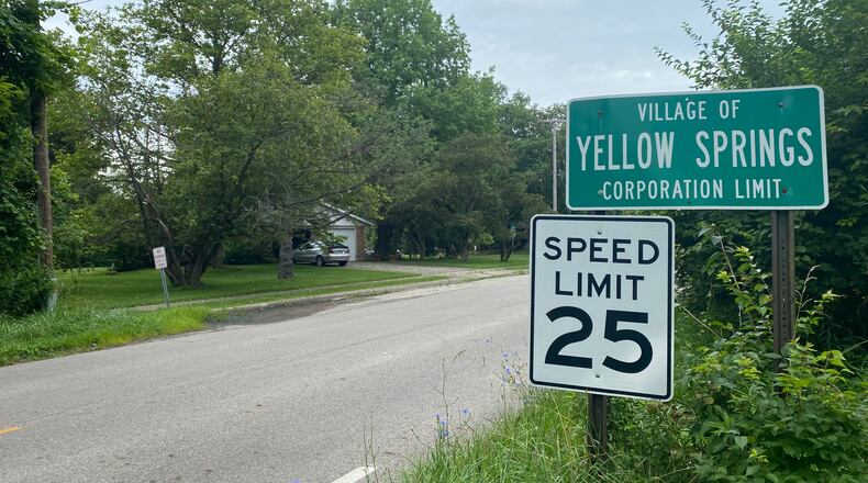 A photo of the Village of Yellow Springs sign on East Hyde Road. Eileen McClory/ Staff