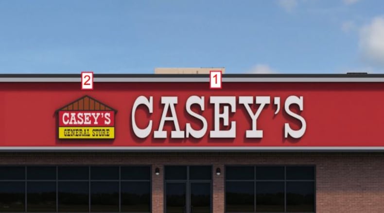 Sketch of a Casey’s General Store planned for Huber Heights. CONTRIBUTED