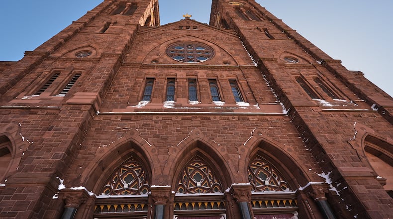 Cathedral of Saints Peter and Paul, which serves as the home church of the Roman Catholic Diocese of Providence, is seen Tuesday Feb. 24, 2026, in Providence, R.I. (AP Photo/Charles Krupa)