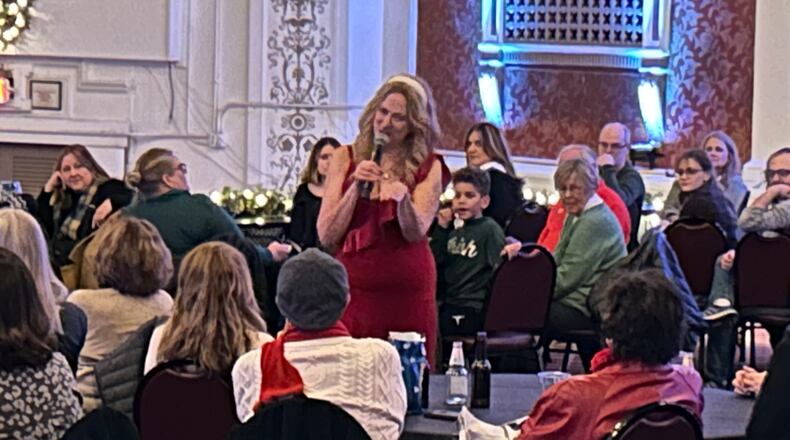 Marsha Dietlein answers questions about her new film "Saint Nick of Bethlehem" from those who attended following the Ohio premiere screening at the State Theater on Saturday.