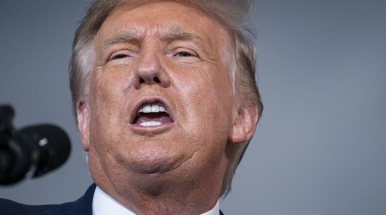 President Donald Trump speaks during a campaign rally at Smith Reynolds Airport, Tuesday, Sept. 8, 2020, in Winston-Salem, N.C. (AP Photo/Evan Vucci)
