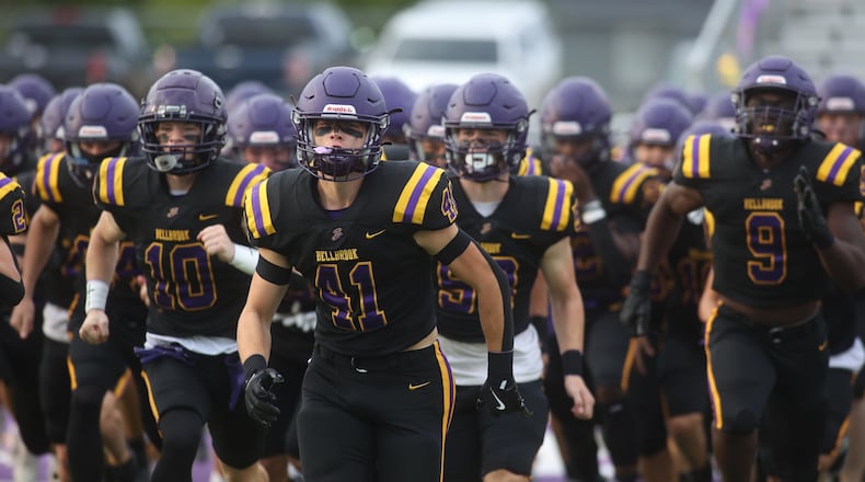 Bellbrook takes the field before a game against Valley View on Friday, Sept. 6, 2024, in Bellbrook. David Jablonski/Staff