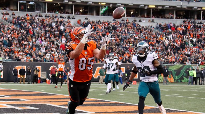 The return to health of both Bengals tight end Tyler Eifert, seen here catching a touchdown pass last season against the Eagles, and wide receiver A.J. Green is cause for optimism for Cincinnati. Add rookie wide receivers John Ross and Josh Malone and running back Joe Mixon, and the Bengals are aiming to be one of the most potent offenses in the NFL.