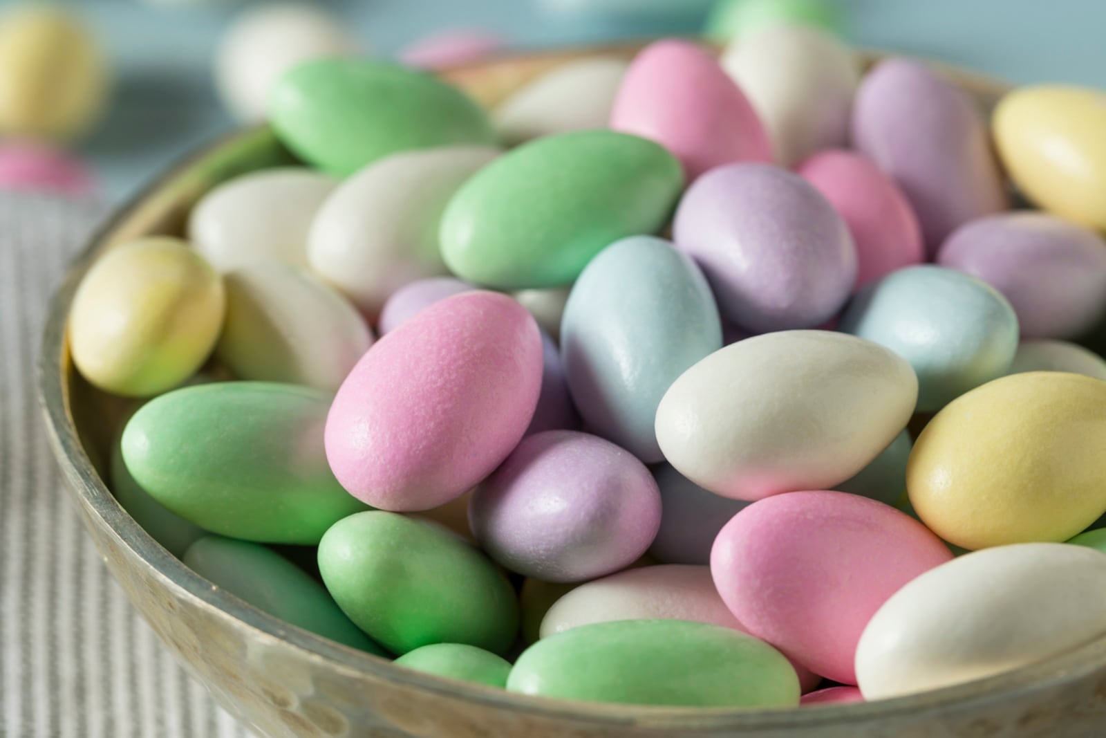 Sweet Candied Jordan Almonds in a Bowl. ISTOCK
