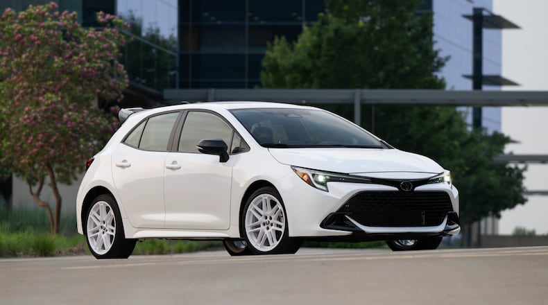 This photo provided by Toyota shows the 2026 Corolla hatchback. The Corolla hatchback simply adds extra cargo space to the Corolla's popular virtues of value and dependable transportation. (Courtesy of Toyota Motor Sales U.S.A. via AP)