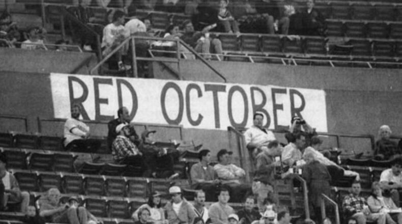 Dayton Daily News photo from game 1 of NLDS between Reds and Braves in 1995.