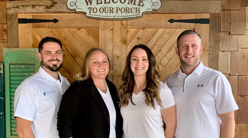 From left: Chase Trotter, Amber Trotter, Adrienne Linville and Luke Linville, founders of Main Street Jamestown, are working to help small businesses in the Greene County village after taking over the Jamestown Chamber of Commerce. LONDON BISHOP/STAFF