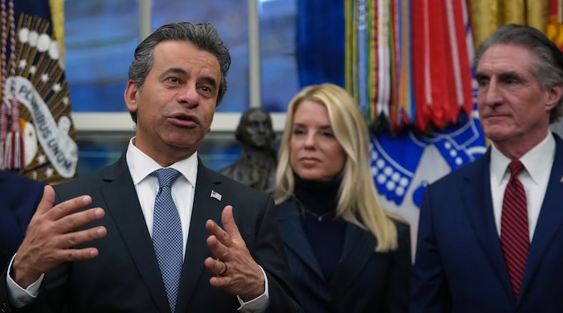 Dr. Marty Makary, commissioner of the Food and Drug Administration speaks at an event on addiction recovery in the Oval Office of the White House, Thursday, Jan. 29, 2026, in Washington, as Attorney General Pam Bondi and Interior Secretary Doug Burgum listen. (AP Photo/Allison Robbert)
