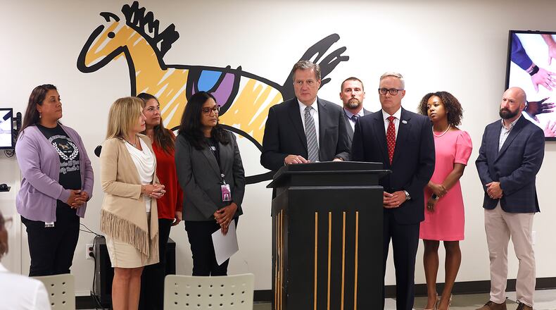 Congressman Mike Turner talks about the City of Springfield's struggles with the large numbers of Haitian immigrants Wednesday, August 7, 2024 following a meeting with city leaders and the executive staff at the Rocking Horse Center. BILL LACKEY/STAFF