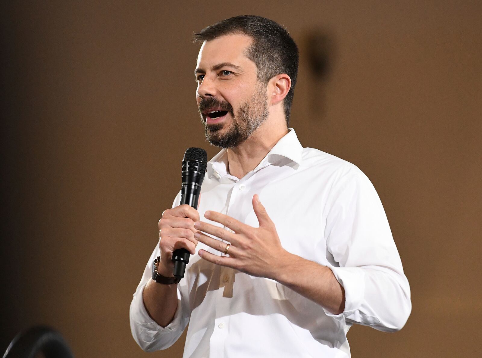 Former U.S. Secretary of Transportation Pete Buttigieg speaks during a VoteVets Townhall, Tuesday, May 13, 2025, in Cedar Rapids, Iowa. (AP Photo/Cliff Jette)