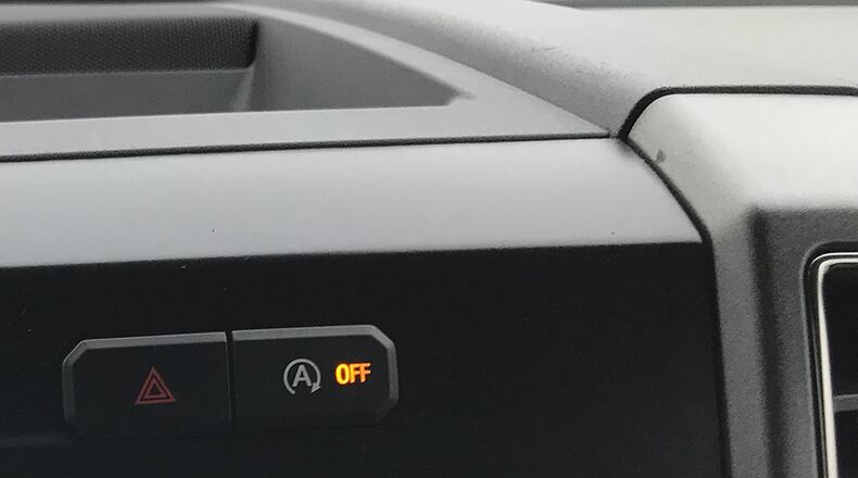 The stop-start system can be turned off on this Ford F-150 pickup truck using the button on the dash. Some systems cannot be turned off. James Halderman photo