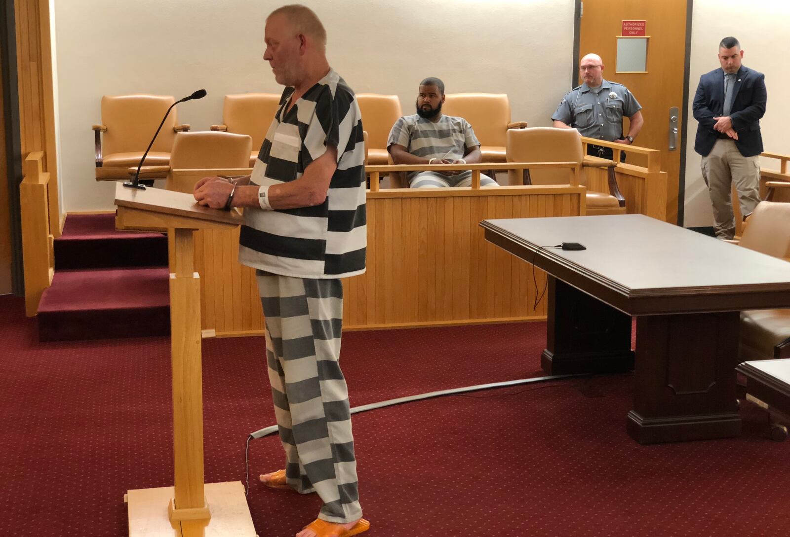 Ernest McRobie, 56, pleaded not guilty Wednesday in Clark County Municipal Court to felonious assault and other charges after being accused of shooting a man who pulled into his drivewa Tuesday to search for his cellphone inside his pickup truck. STAFF