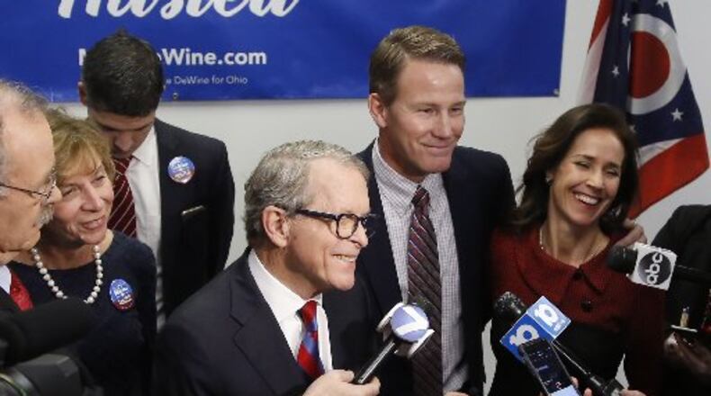 Mike DeWine announced on Thursday that Jon Husted is his running mate as lieutenant governor in his bid for the Ohio governor’s office. TY GREENLEES / STAFF