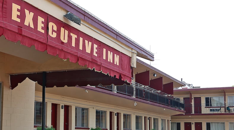 The former Executive Inn at the the intersection of West Columbia Street and Plum Street Wednesday, May 24, 2023, is expected to open in June as an emergency shelter for people experiencing homelessness. BILL LACKEY/STAFF