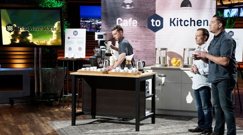 Charles Nick, back left, and Taylor Minor, back right, on the set of the ABC show Shark Tank./Submitted photo.