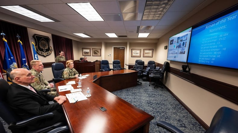 Lt. Gen. Donna Shipton, commander, Air Force Life Cycle Management Center, hosted the center’s Annual Awards Ceremony at Wright-Patterson Air Force Base Feb. 27, 2025. Joining the commander in announcing the winners were the center’s executive director Dennis D’Angelo, and the center’s command chief, Chief Master Sgt. Timothy Wieser. Air Force photo by Jim Varhegy