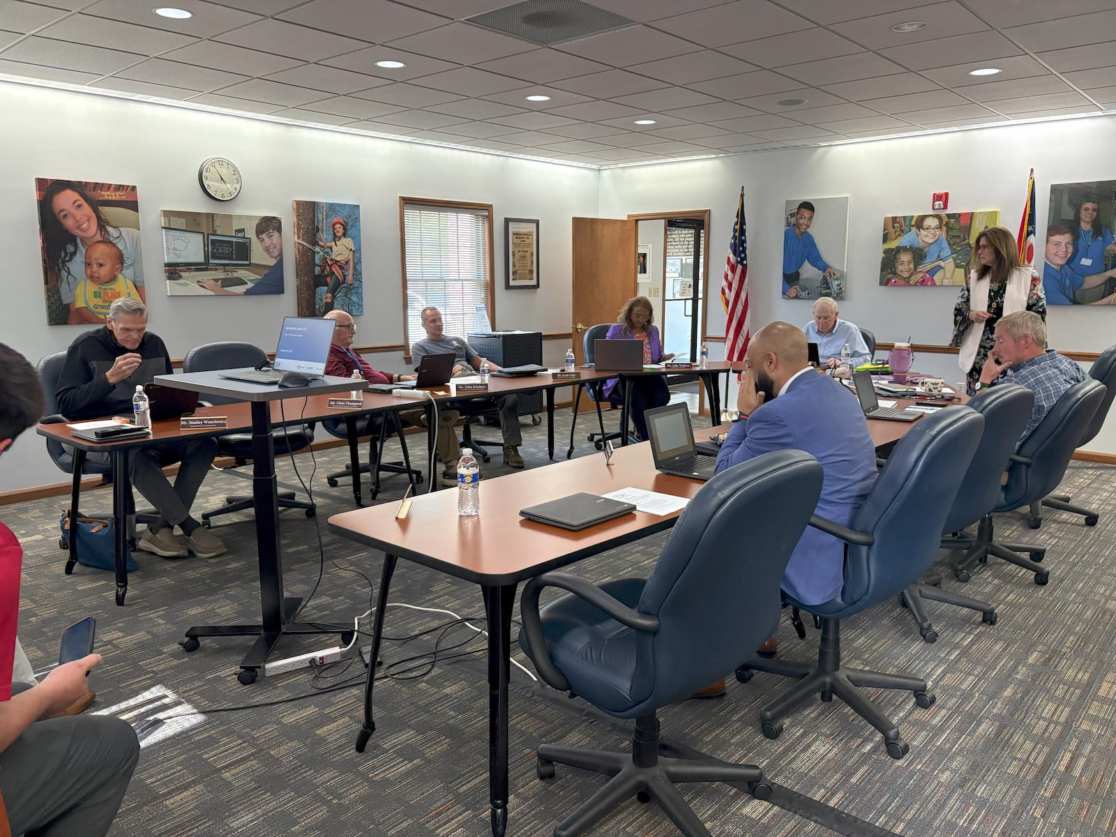 The Springfield-Clark Career Technology Center (CTC) board held a special public meeting Aug. 26. From left around to right are board members Stan Wenclewicz, John Kitchen, Keith Culp, Julie Wallace, President Jamie Callan, Superintendent Michelle Patrick, Matt Mills and Chris Williams. Brooke Spurlock/Staff