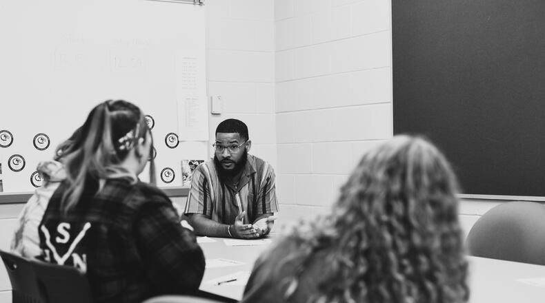Clark State College's Khalil Scott, admissions specialist, in a mentoring session. Contributed