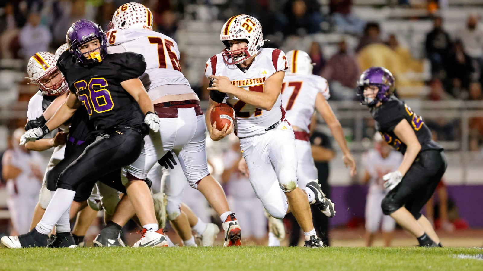 The Northeastern High School football team beat Mechanicsburg 52-36 on Friday, Oct. 17 at Indian Stadium. MICHAEL COOPER / STAFF