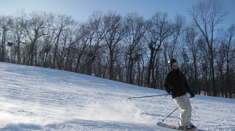 Tyler Knight, 28, who founded Windy City Ski with his brother, David, enjoys the trip to Cascade Mountain in Portage, Wisconsin, on Nov. 8, 2021. (Barbara Brotman/Chicago Tribune/TNS)