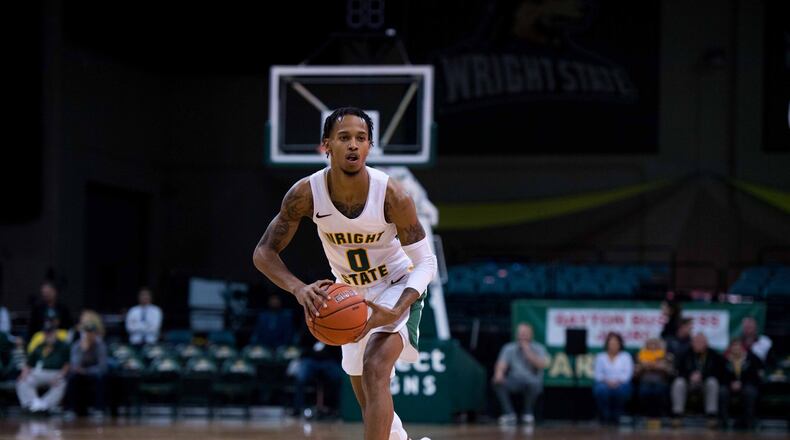 Wright State’s Jaylon Hall looks to make a pass against Central State on Tuesday, Nov. 5, 2019, at the Nutter Center. Joseph Craven/WSU ATHLETICS