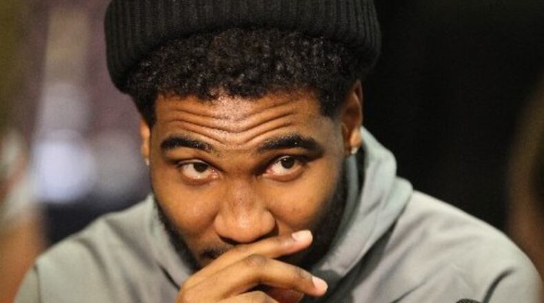 Ohio State’s Braxton Miller talks to reporters during Fiesta Bowl Media Day on Wednesday, Dec. 30, 2015, at the Camelback Inn in Scottsdale, Ariz. David Jablonski/Staff