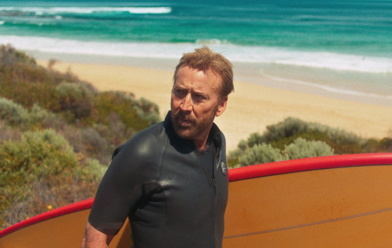 This image released by Roadside Attractions shows Nicolas Cage in a scene from "The Surfer." (Roadside Attractions via AP)